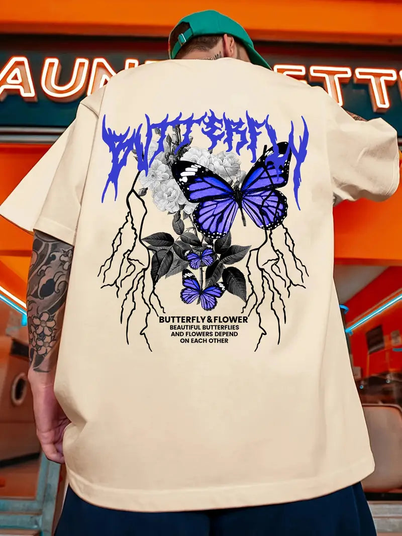 Camiseta Oversized Butterfly and Flower Purple EC