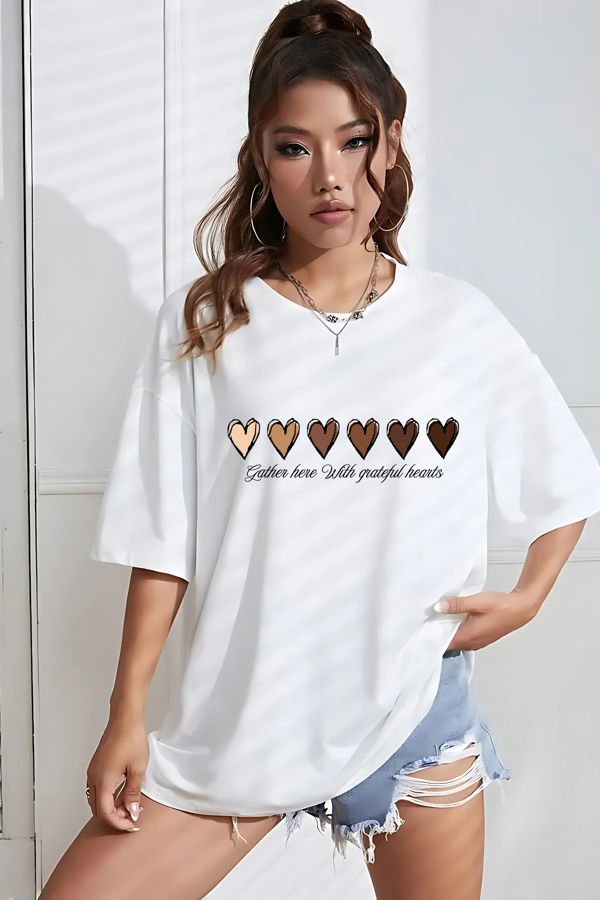 Camiseta Oversized Gather here with grateful hearts EF