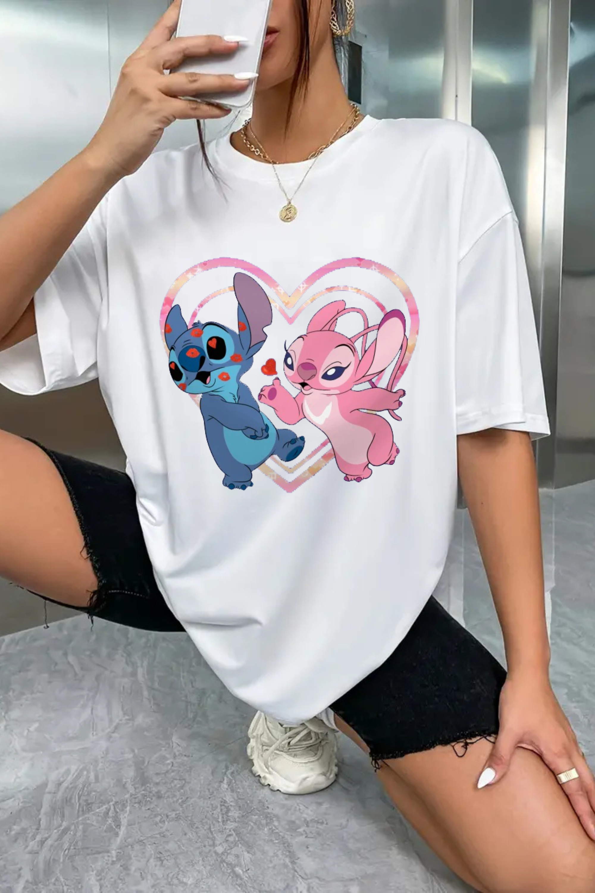 Camiseta Oversized Stitch and Angel Heart EF MEIO