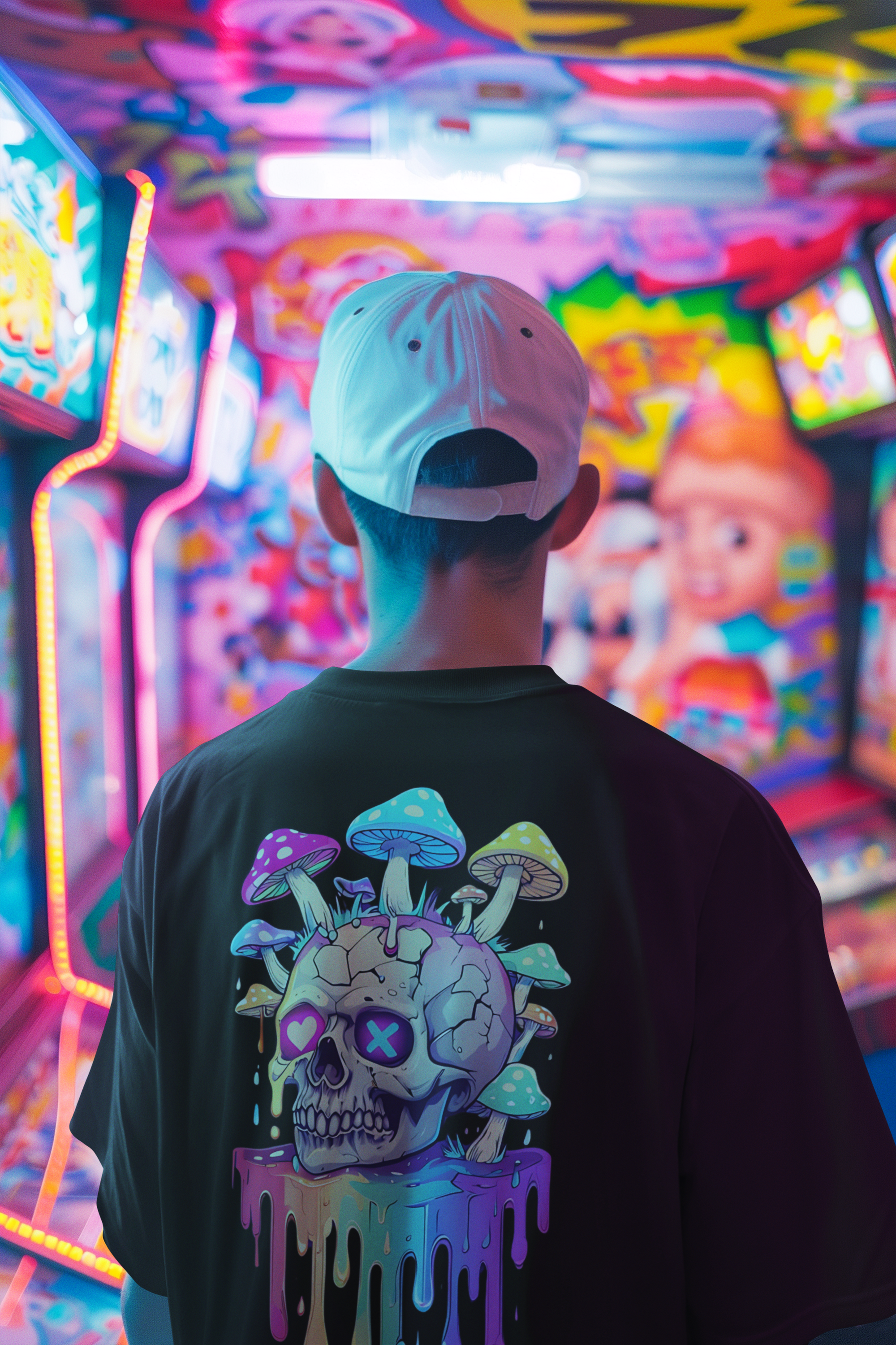 Camiseta Oversized Skull and mushroom EC