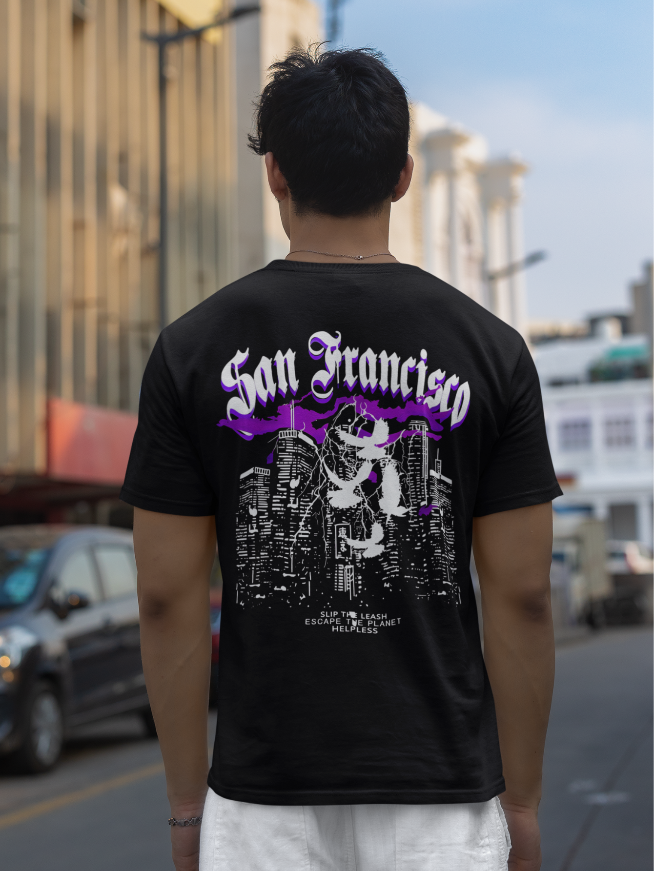Kit Camiseta 2 Unidades Branca e Preta (San Francisco) ESTAMPA COSTAS
