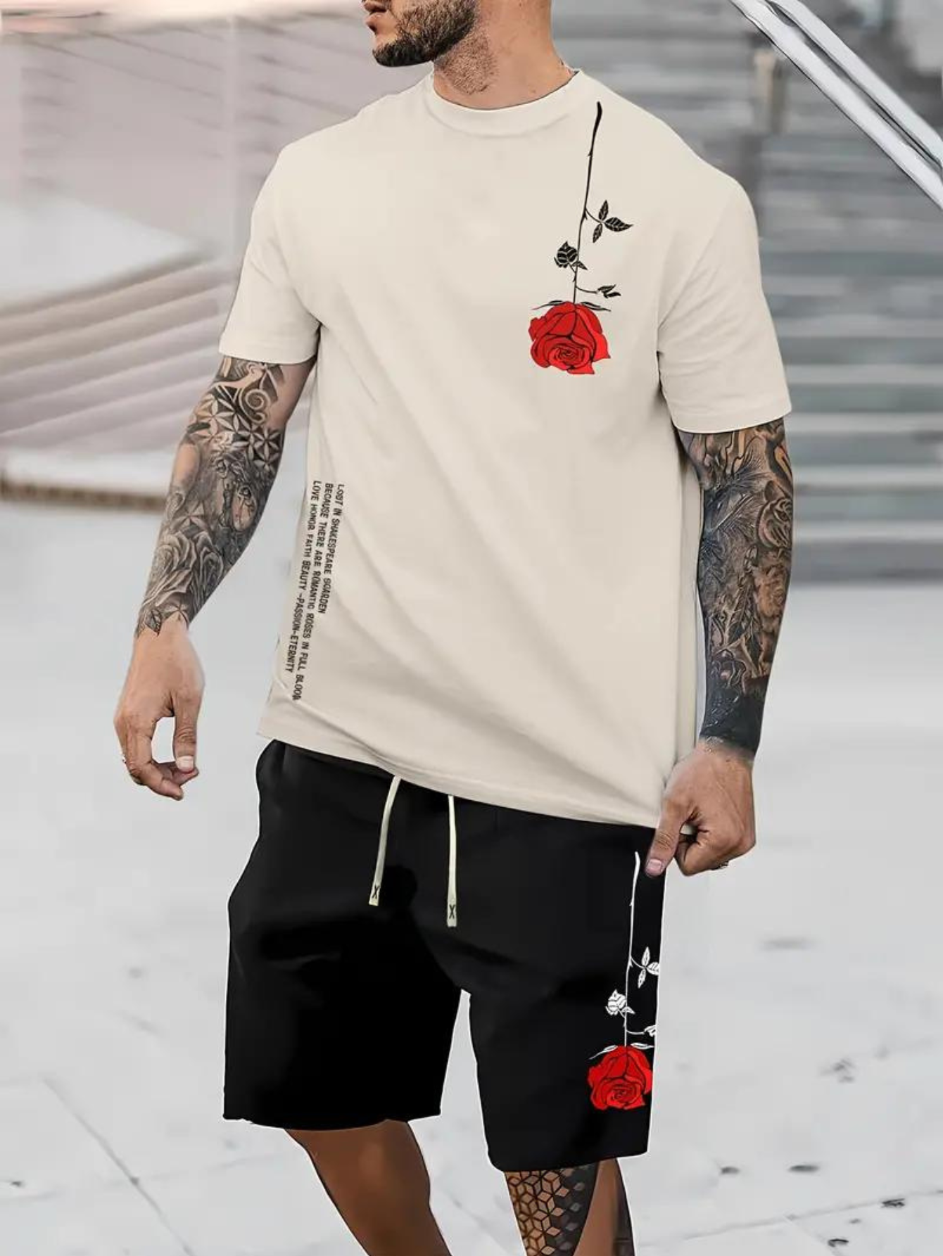 Kit Camiseta e Bermuda Rose Down