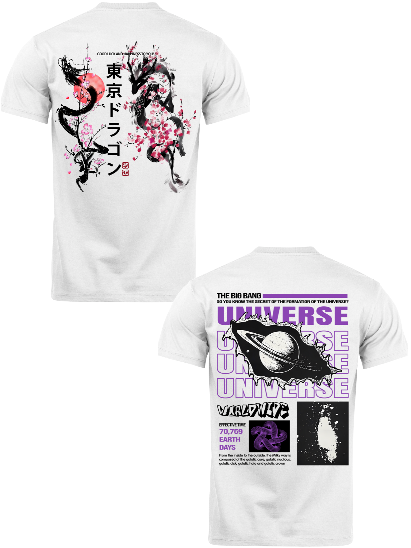 Kit Camiseta 2 Unidades (Orient Flower - Universe Down) ESTAMPA COSTAS