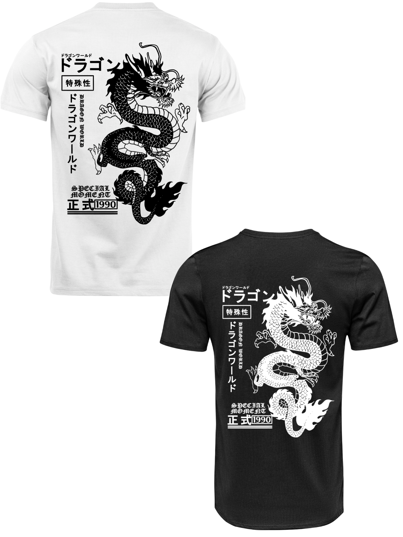 Kit Camiseta 2 Unidades Branca e Preta (Dragon's Legacy) ESTAMPA COSTAS