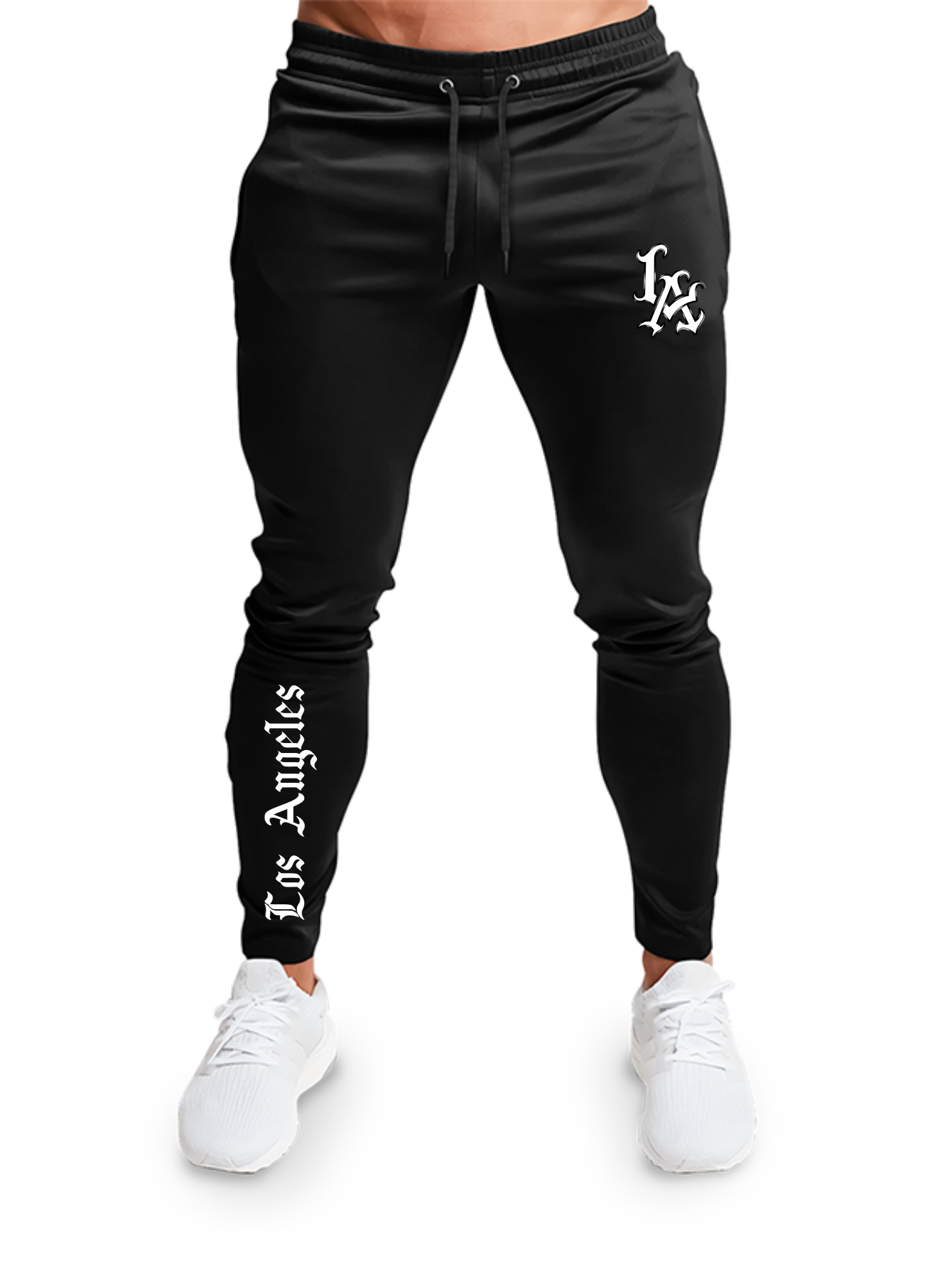 Calça Moletom Los Angeles Preto e Branco Bolso e Canela