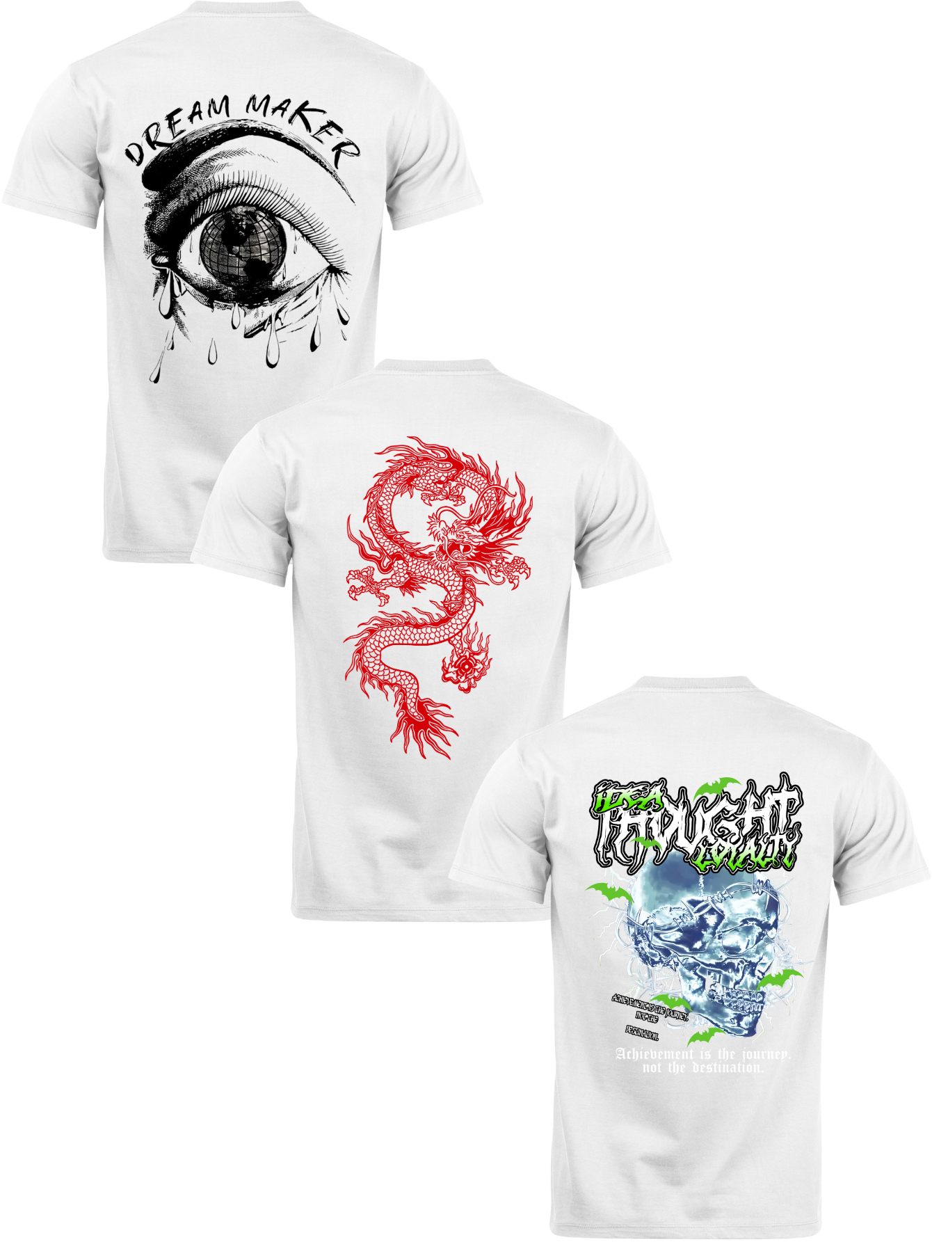Kit Camiseta 3 Unidades (Dream Maker  - Red Dragon - Hyper Skull) ESTAMPAS COSTAS