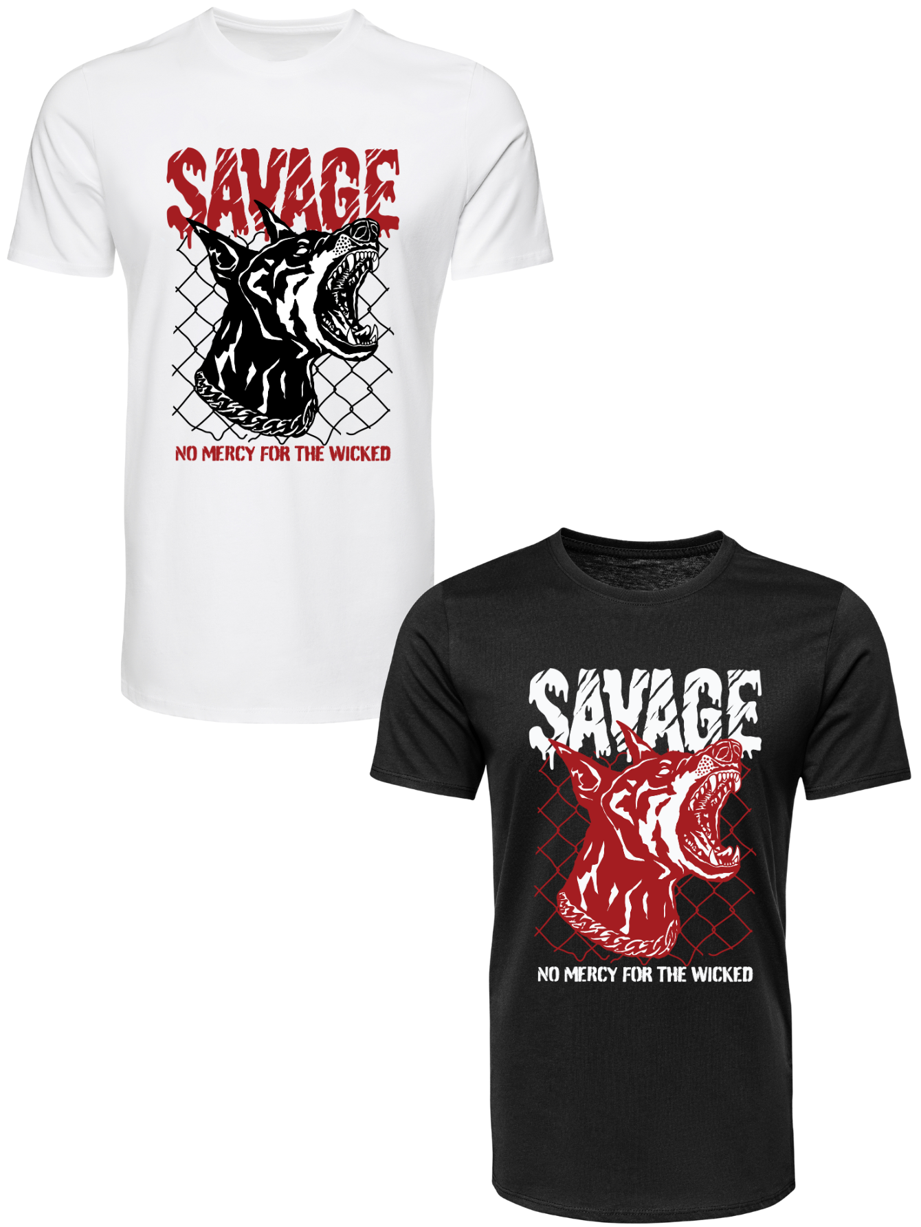 Kit Camiseta 2 Unidades Branca e Preta (Savage Dog) ESTAMPA FRENTE