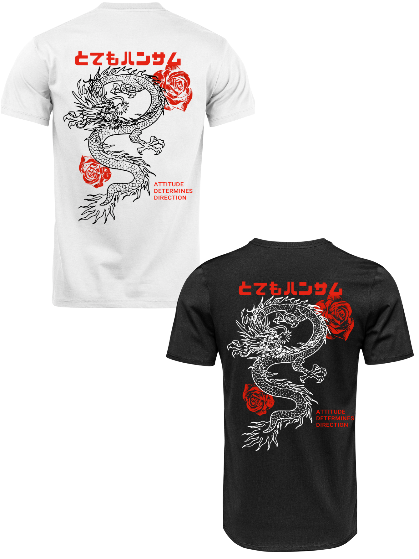 Kit Camiseta 2 Unidades Branca e Preta (Rose Dragon) ESTAMPA COSTAS