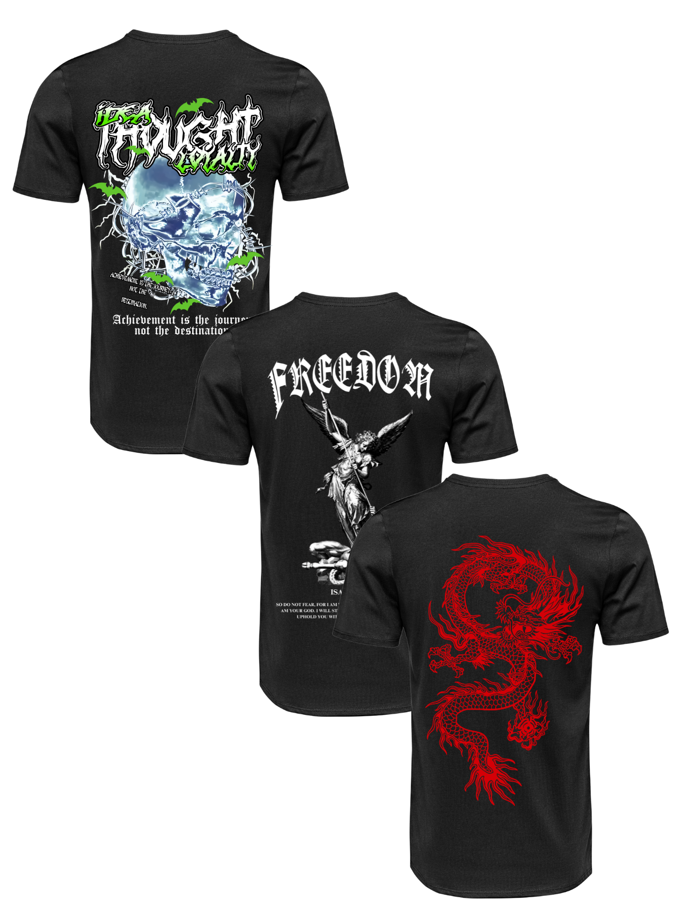 Kit Camiseta 3 Unidades (Hyper Skull - Freedom Angel - Red Dragon) ESTAMPAS COSTAS