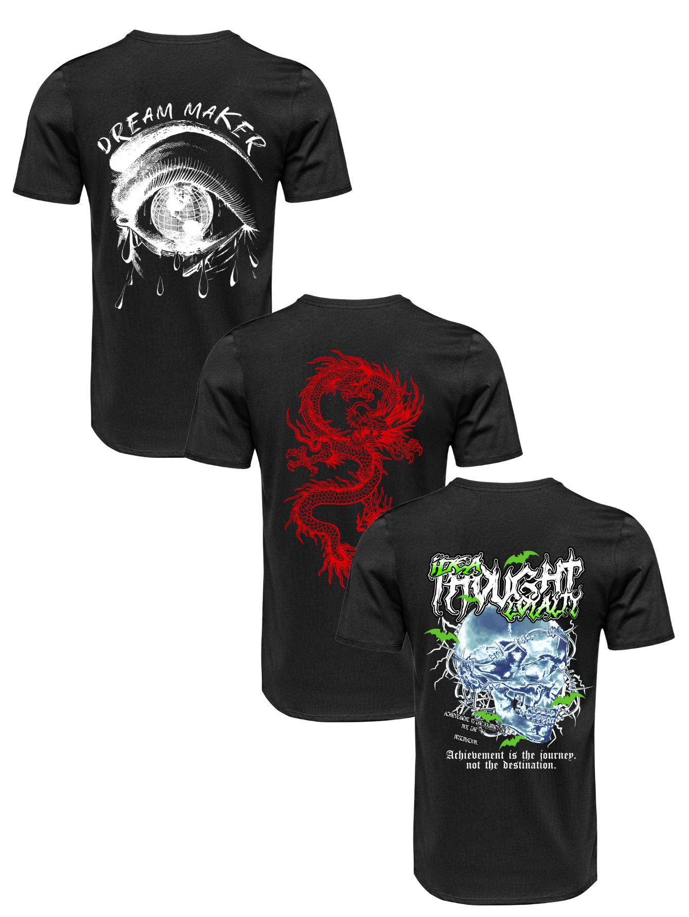 Kit Camiseta 3 Unidades (Dream Maker  - Red Dragon - Hyper Skull) ESTAMPAS COSTAS