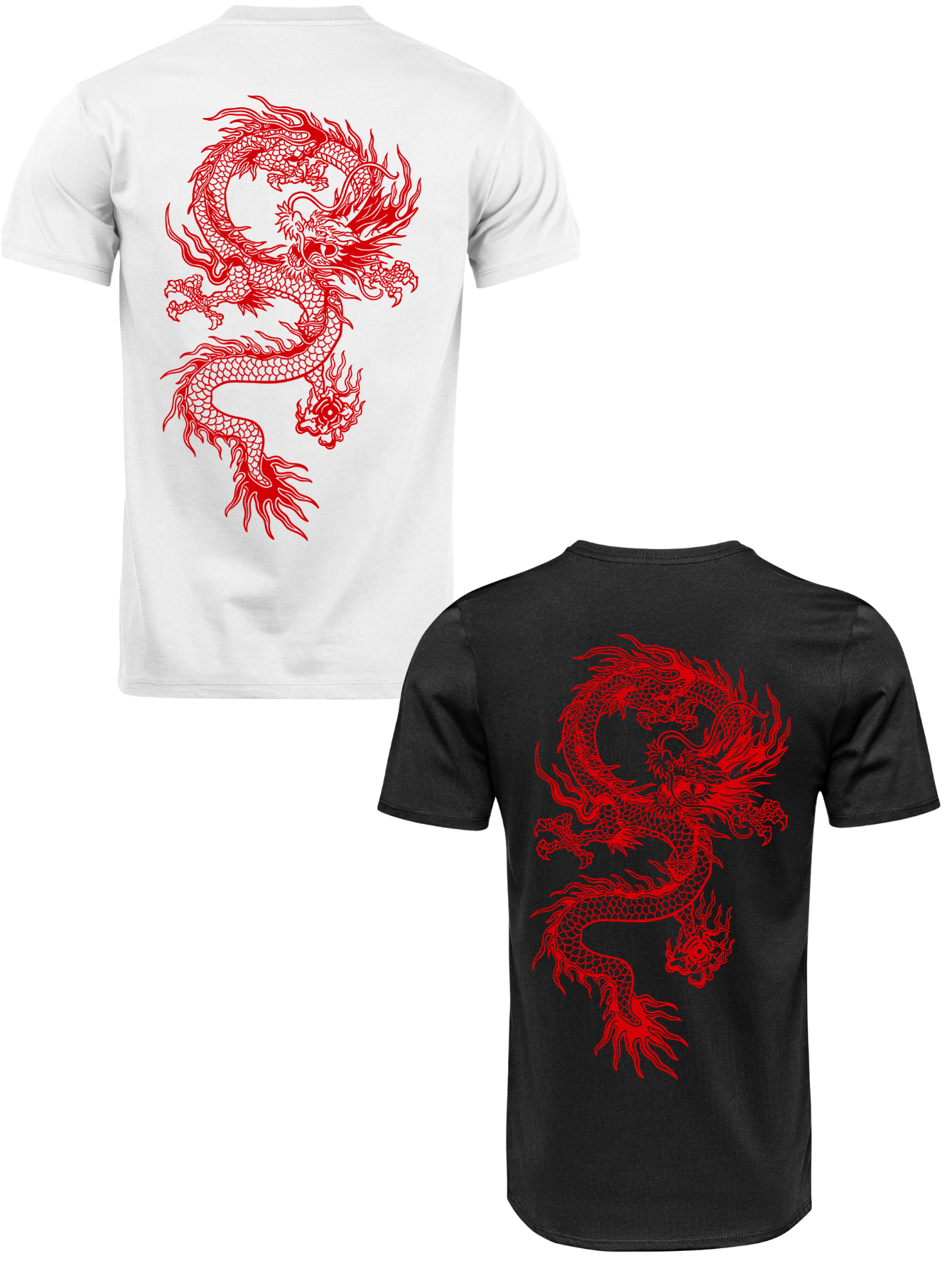 Kit Camiseta 2 Unidades Branca e Preta (Red Dragon) ESTAMPA COSTAS