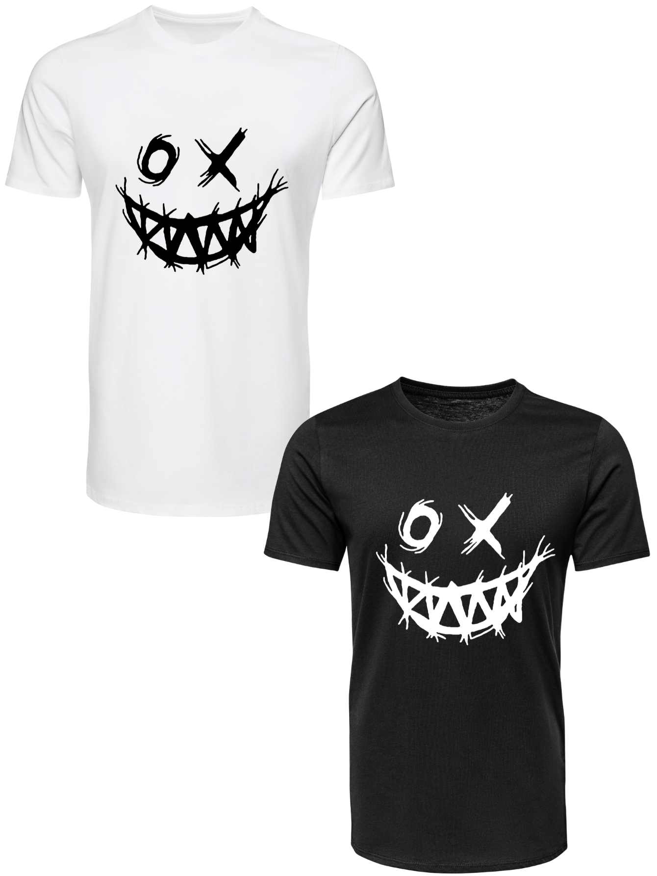 Kit Camiseta 2 Unidades Branca e Preta (Psycho Smile) ESTAMPA FRENTE