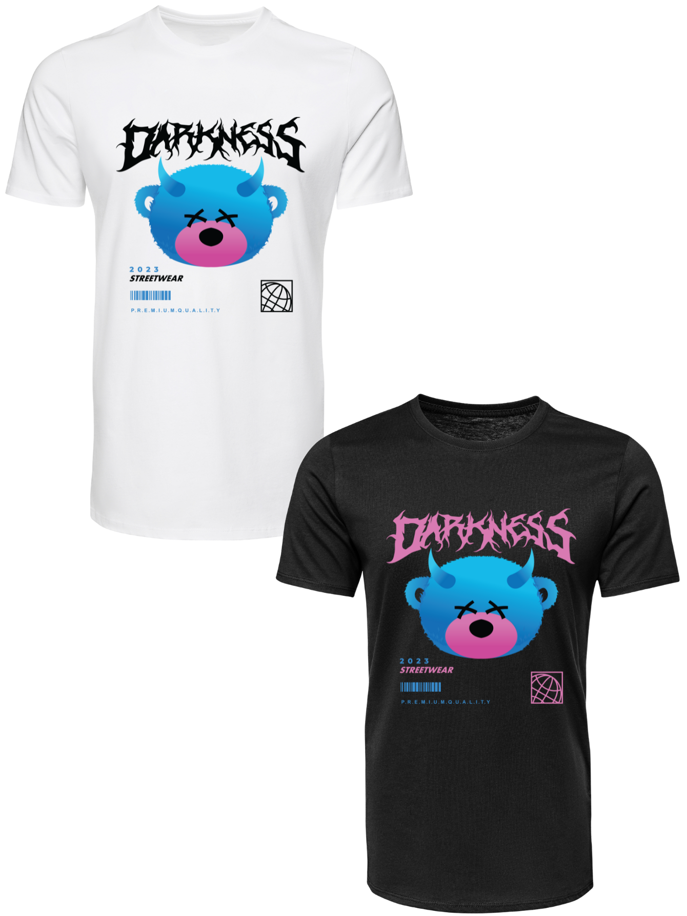 Kit Camiseta 2 Unidades Branca e Preta (Darkness Bear) ESTAMPA FRENTE
